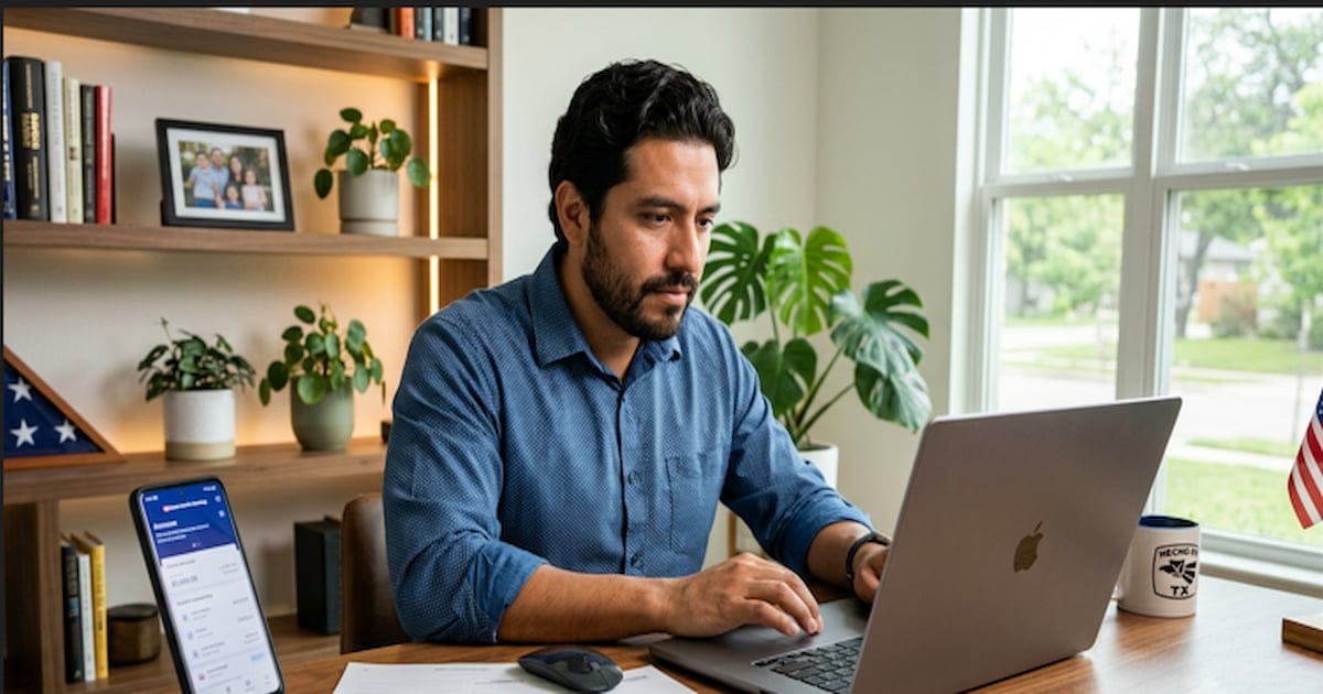 Latino abriendo cuenta de banco en USA sin SSN 2026 con pasaporte o ITIN desde su laptop
